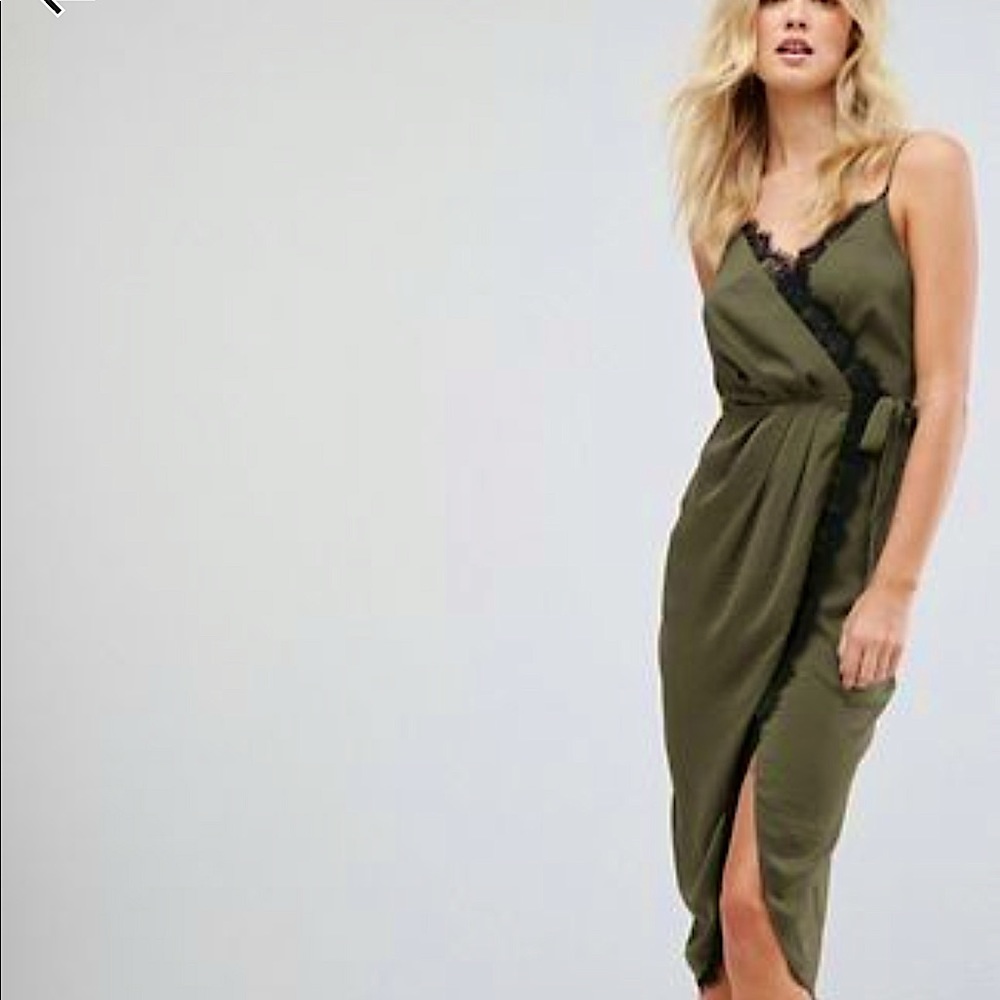 ASOS Tall Satin Lace Trim Cami Wrap Dress
